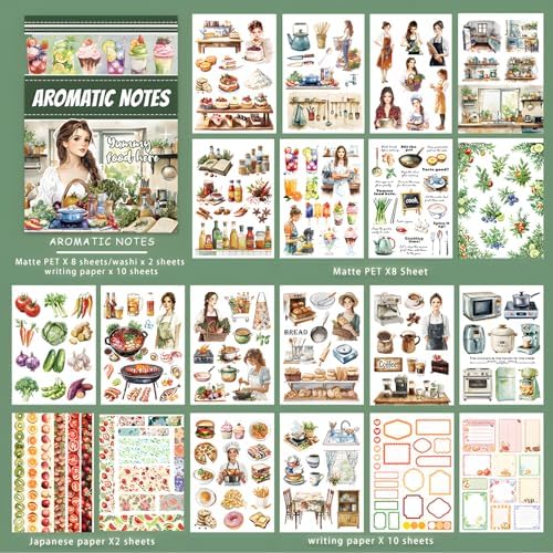 Snycler Sticker Book - 20 Sheets Vintage PET Stickers for Scrapbooking, Junk Journaling, Ephemera, and Decorative Crafts-Aromatic Notes - Image 6