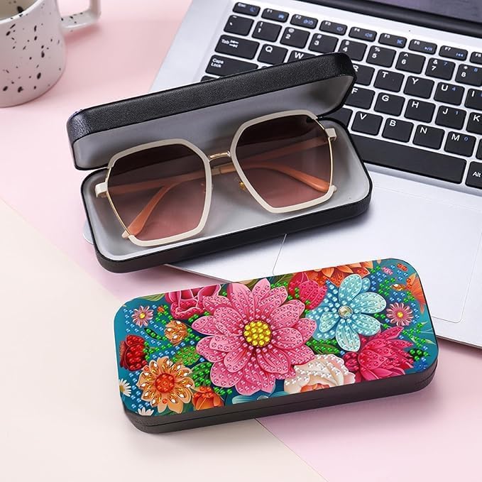 Leatrice 3Pack Flower Diamond Art Kits for Adults Small Diamond Painting Kits Diamond Dots Gem Art Painting DIY Eyeglasses Case with Special Shaped Rhinestone for Beginner Women