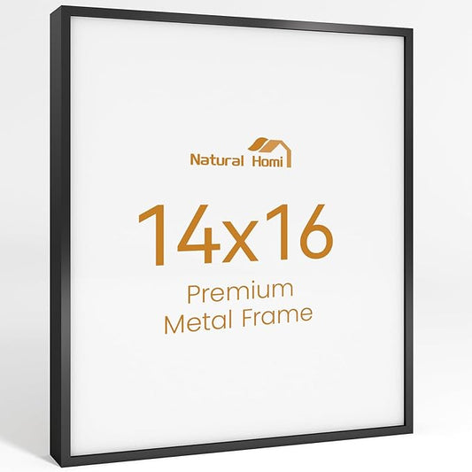 14x16 Aluminum Metal Picture Frame,Tempered Glass Black Photo Frame 14x16 for Family Photo,Posters,Art,Document to Wall Mount Horizontally or Vertically
