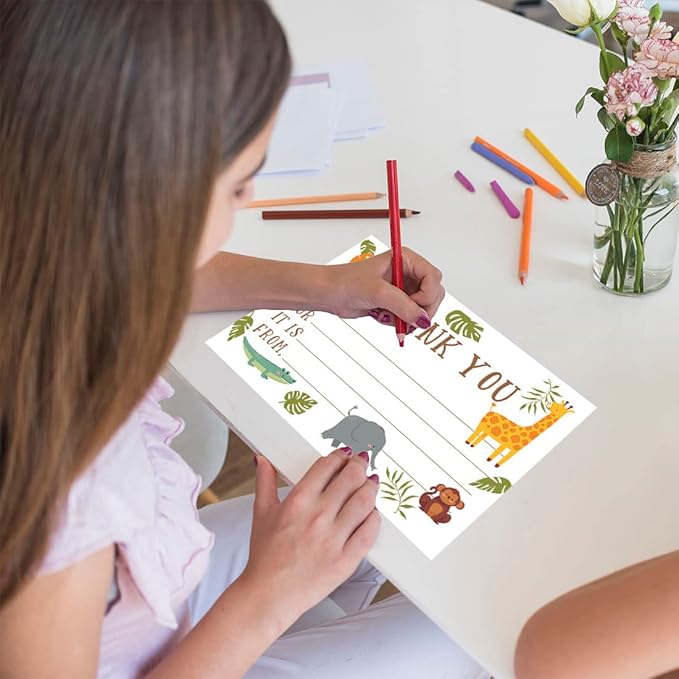 Andaz Press Kids Fill in the Blank Thank You Cards 20 Cards Including Envelopes Safari Jungle Animals Gender Neutral Note Cards For Boys Girls Birthday Thank You Notes for Friends, Family Party Guests