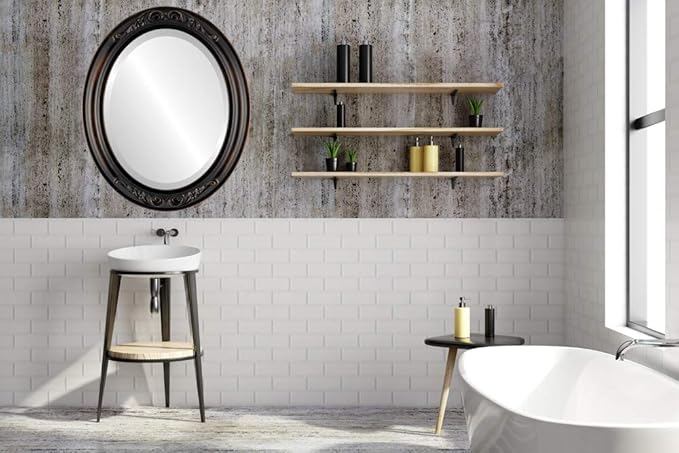 OVALCREST Oval Beveled Wall Mirror for Home Decor - Florence Style - Rubbed Bronze - 34" x 24"