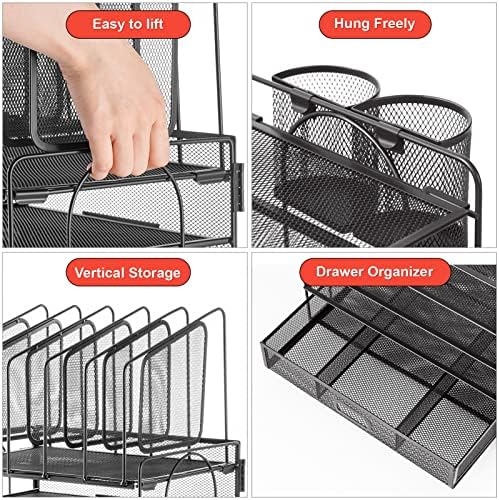 Marbrasse Desk Organizer with Drawer, 4-Tier Mesh File Organizer with 5 Vertical File Holders and 2 Pen Holders, Multifunction Desktop Organizer,Desk Organizers and Accessories for Home Office - Image 2