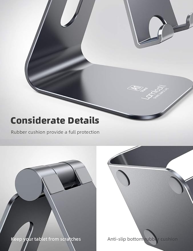 Lamicall Tablet Stand, Tablet Holder for Desk - Multi-Angle Adjustable Tablet Desktop Dock Cradle, Compatible with iPad Pro 11, 12.9, Air, Mini, Fire HD, Galaxy Tab, and Other 4-13" Tablets, Gray