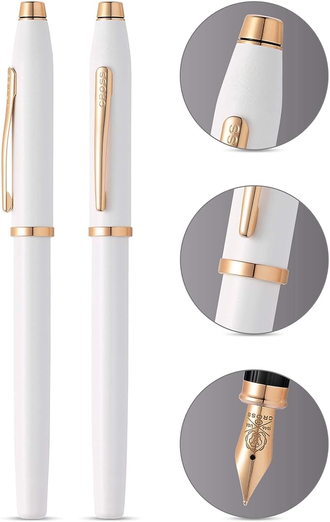 Cross Century II Refillable Fountain Pen, Fine Nib, Includes Luxury Gift Box - Pearlescent White Lacquer