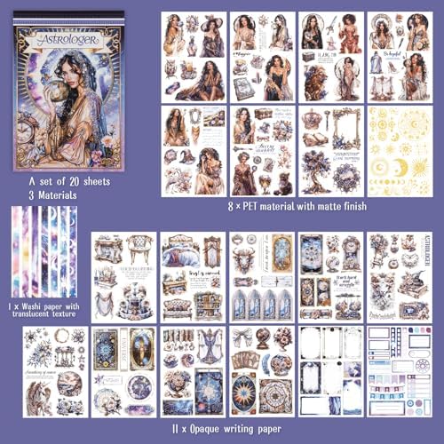 Astrology Sticker Book for Journaling, Pre-Cut Gorgeous Scrapbook Sticker for Adults Women, Transparent PET Washi Paper Materials for Collage Art, Card Making, Junk Journal - Image 2