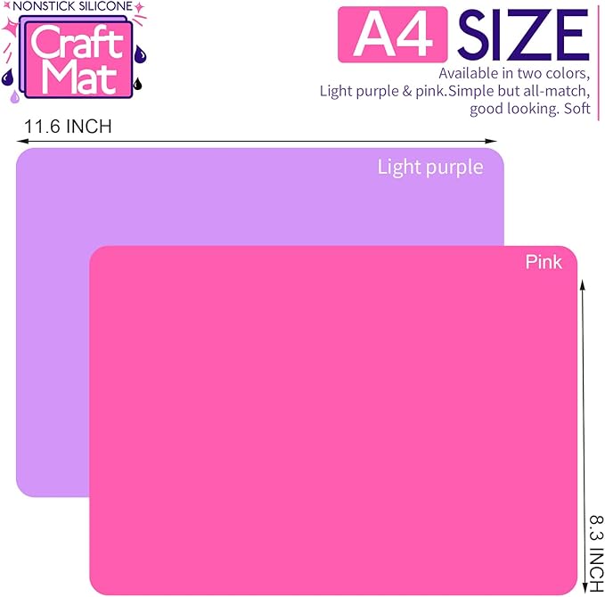 LEOBRO Silicone Mats for Crafts, 2pcs Silicone Mat for Jewelry Resin Molds, UV Resin, DIY Art Crafts, Hot Pink & Light Purple, 11.69" x 8.26"