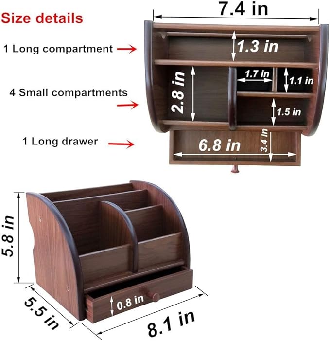 Desk organizer wood remote control holder with long drawer Office stationery storage and sorting organizer household small sundries storage box HeBen1025