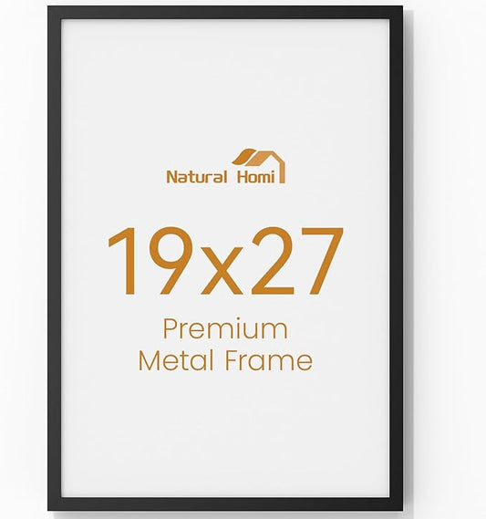 19x27 Aluminum Metal Picture Frame,Tempered Glass Black Large 19 x 27 Poster Frame for Puzzles Photos or Artwork to Wall Mount Horizontal or Vertical for Decor House,Office,Hotel