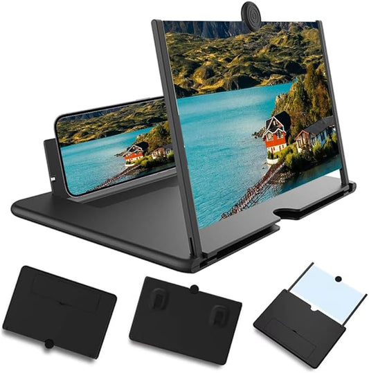 Mobile Phone Magnifier Screen, 3D HD Magnifying Projector Screen Enlarger for Movies Videos and Gaming, Foldable Phone Stand with Screen Amplifier, Compatible with All Smartphones (Black, 10inch)