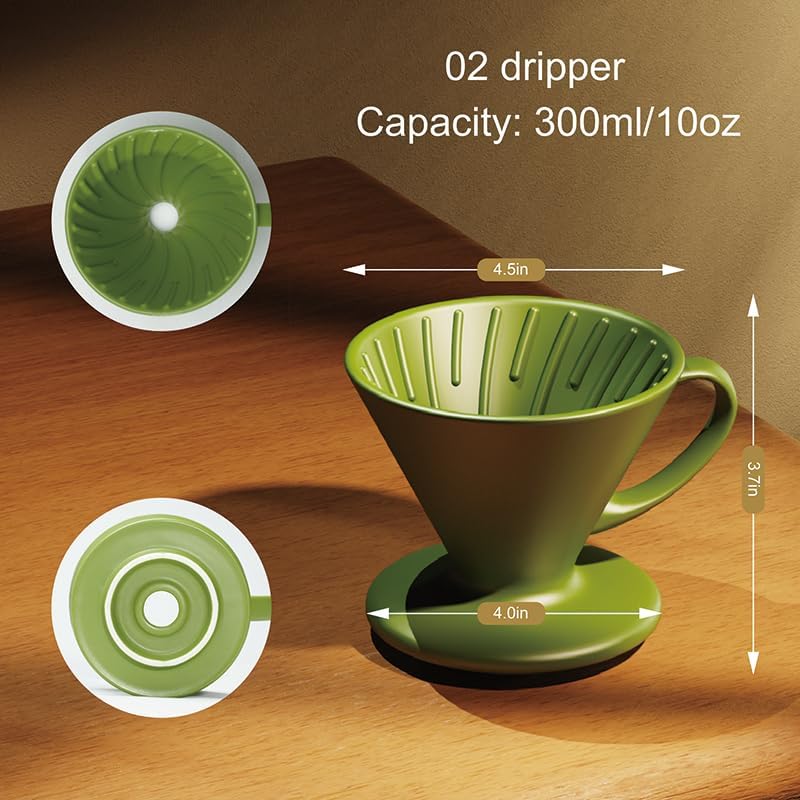 Artisan Series Coffee Dripper Made of High Fired Ceramic Material, Size 02, Ceramic Pour Over Coffee Maker Filter, Coffee Slow Brewing Accessories for Home, Office and Cafe, Green - Image 2