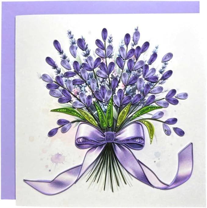 Handmade Quilling Lavender Greeting Card – 3D Pop-Up Floral Card with Purple Envelope – Blank Inside – Birthday, Mother’s Day, Thank You, Get Well, Anniversary