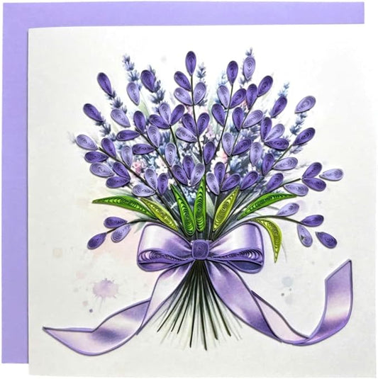 Handmade Quilling Lavender Greeting Card – 3D Pop-Up Floral Card with Purple Envelope – Blank Inside – Birthday, Mother’s Day, Thank You, Get Well, Anniversary