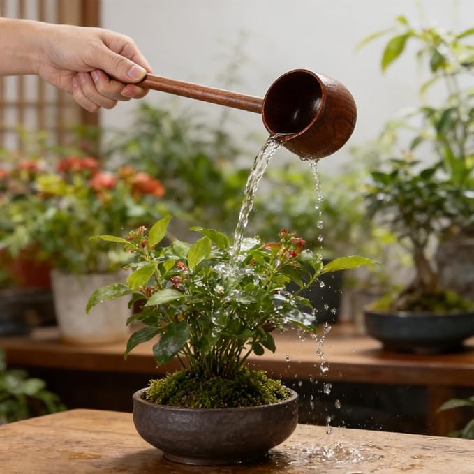 Kichvoe Hishaku Wood Water Ladle - 11.8" Long Handle Japanese Style Dipper | Bath/Sauna Scoop, Deep Serving Soup Spoon for Garden Tea Ceremony