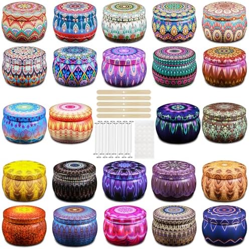 Domivirgo 24 Empty Candle Tins 4.5 oz with Lids - Simple Candle-Making Kit, Includes Wicks, Holders & Stickers, Multi-Purpose Storage Containers for Crafts & Small Items by Domivirgo