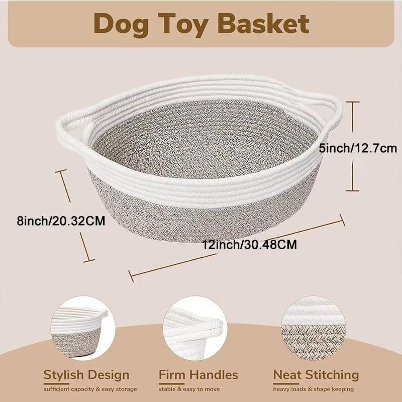 Woven Cotton Rope Storage Basket with Handle, Round Home Storage Basket for Home Organization and Gift Organizer, Home Organizer, Bedroom, Living Room, 12 x 8 x 5 Inch (Brown White) - Image 2