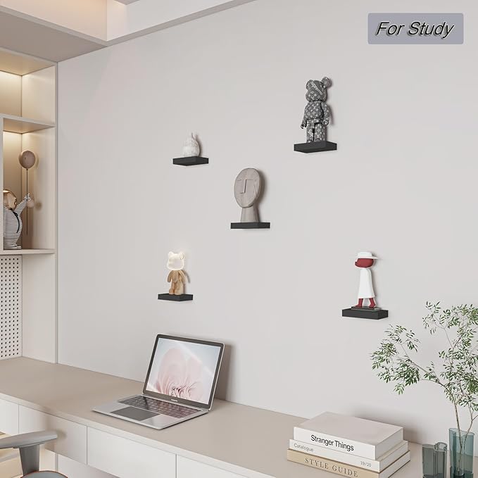 HAO Small Floating Shelf 6 inch Wall Mounted Mini Hanging Display Shelves for Living Room Bedroom Bathroom Set of 3 Black