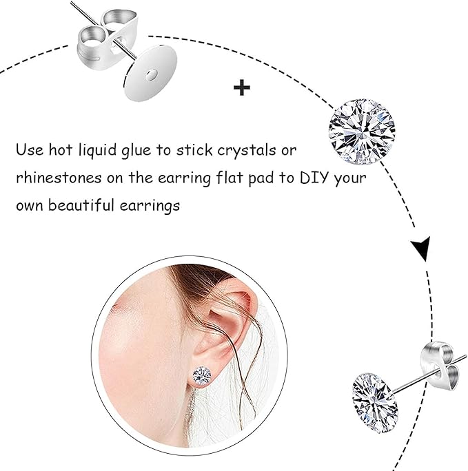 N NOROCME 665Pcs Earring Posts with Jewelry Glue Tweezers,Stainless Steel Jewelry Making Hypoallergenic Earring Posts and Backs,Stud Earrings with Butterfly Rubber Earring Backs DIY Making Findings