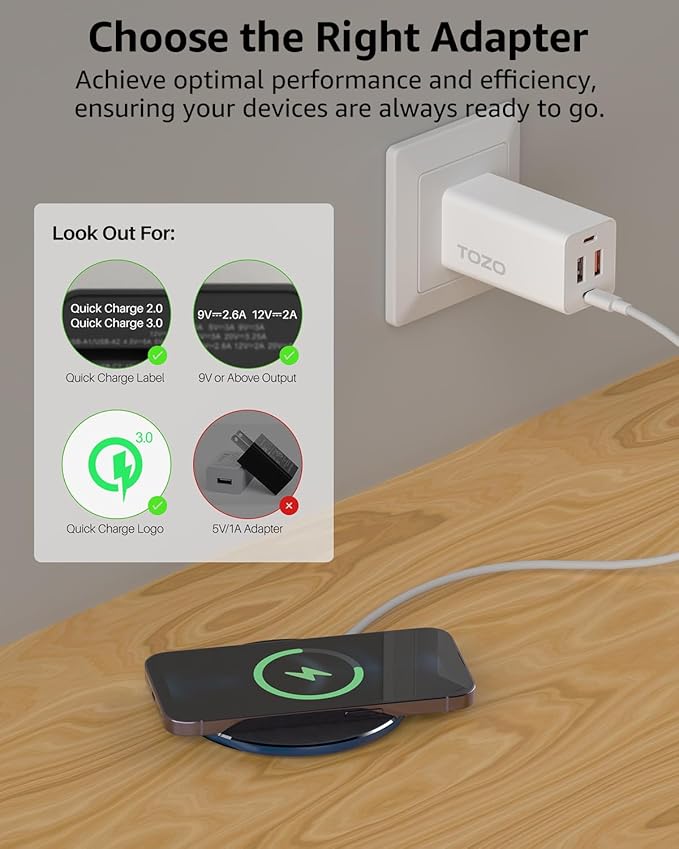 TOZO 2025 W1 New Anti-Slip Wireless Charger 15W Max Fast Wireless Charging Pad Compatible with iPhone 17/16/16 Plus/16 Pro Max /15/14/13/SE Series, Samsung Galaxy S25/S24/S23 Series, Royal Blue