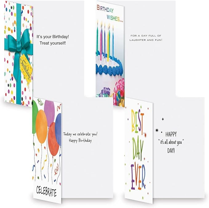 Current Confetti Fun Happy Birthday Greeting Card Set - Value Pack of 20 Cards With White Envelopes, 10 Designs, Large 5" x 7" Assortment
