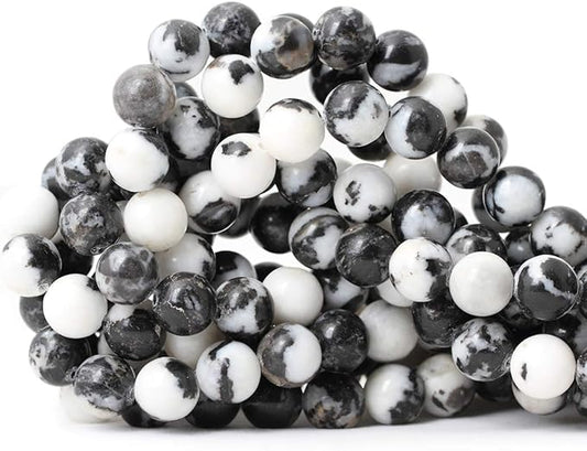 35PCS 10mm Natural Black White Zebra Jasper Gemstone Round Loose Beads Crystal Energy Stone for DIY Jewelry Making 1 Strand 15"