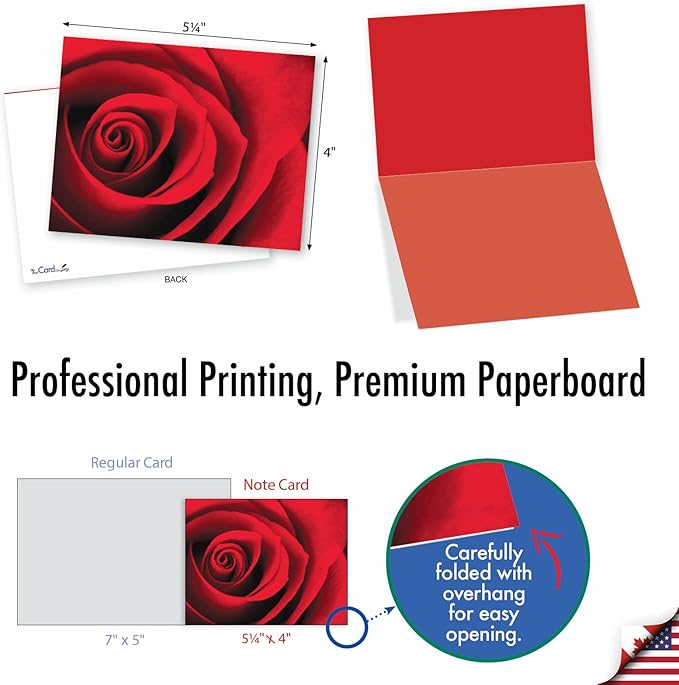 The Best Card Company - 10 Blank Note Cards with Flowers (4 x 5.12 Inch) - Floral Notecards, All Occasion Boxed Assortment - Roses are Red M3088