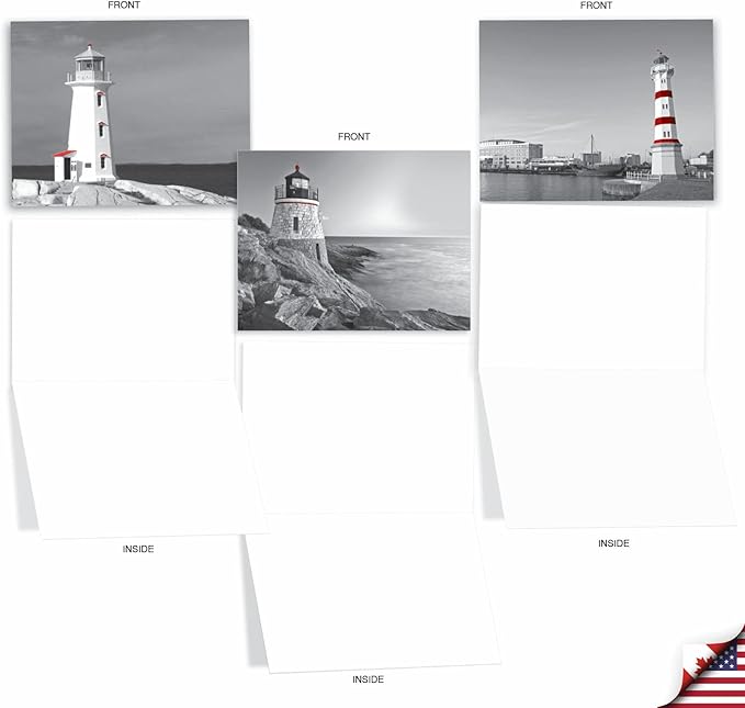 The Best Card Company - 10 Blank Note Cards with Envelopes For Men and Women (4 x 5.12 Inch) - Black & White Photos, Bulk Boxed Set - Red Beacons M1707BN