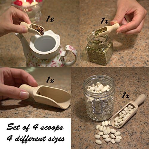 efo Versatile Wooden Scoops Set 4pcs - Multipurpose Wooden Spoons - Wood Salt and Spice Scoops – Rustic Bath Salt Scoop - Wooden Nuts Scoop - sizes: 2.4"; 3.3"; 3.9"; 6.7" / 6; 8.5; 10; 17cm