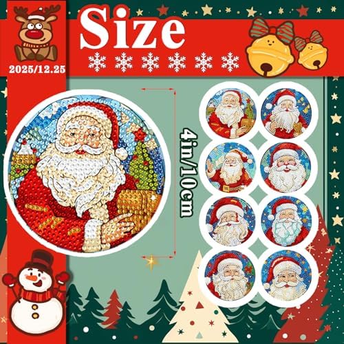 DOTSOPS 8 Pcs Diamond Art Coasters with Holder for Adults Beginners Diamond Craft for Christmas Birthday Gifts (Santa Claus) - Image 3