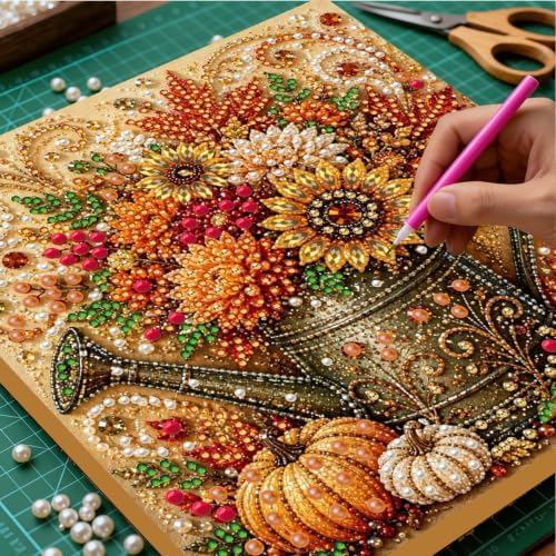 DIY Pearl Painting Kit for Adults, Autumn Watercan Fall Art with Wood Frame, 20x20cm Self-Adhesive Pearl Diamond Craft, Autumn Wall Decor Gift for Women, Beginners Relaxing Hobby Kit - Image 2