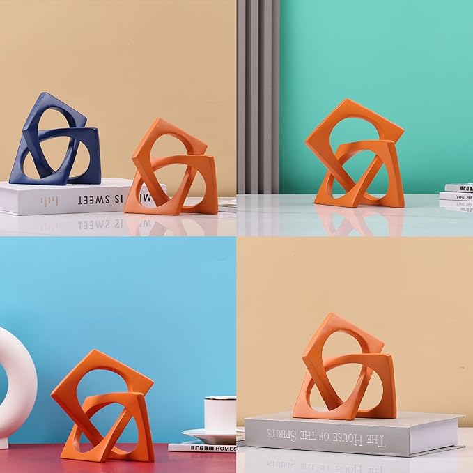 DOVDOV Geometric Cube Orange Knot Decorations, Geometric Sculptures, Modern Home Decorations for Home Decor Accents, Dining Tables, on Shelves, Consoles, entryway Tabletop centrepieces