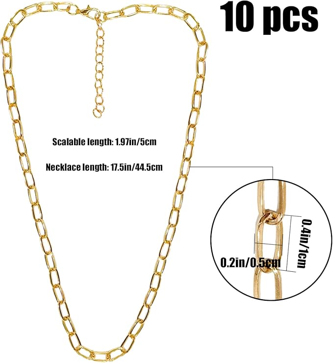 10 Pcs Chain Charm Necklace Bracelets Kit,DIY Paperclip Link Chain Necklaces with Lobster Clasps for Jewelry Making
