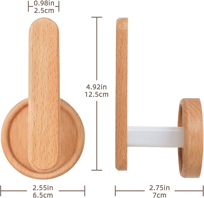 Wood Wall Hooks Adhesive Hooks Hair Hoop Holders Extended Natural Wooden Hooks for Hanging Hair Rings, Headbands, Scarves, Towels, Coat, Keys, Bags in Bathroom and Bedrooms (White Beech Wood)