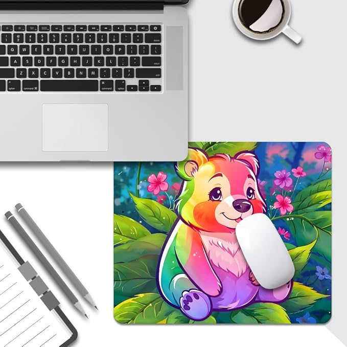The Bear and The Flower Texture Mouse pad, Square Waterproof and Anti Slip Mouse pad for Office laptops