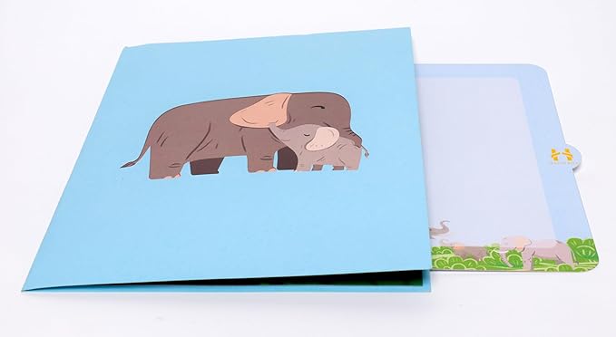 Elephant Pop Up Card for Mom,6"x 8" Mother Birthday from Daughter, Son, Husbands, Mothers Day Card, 3D Popup Anniversary Greeting Card for Women, Wife