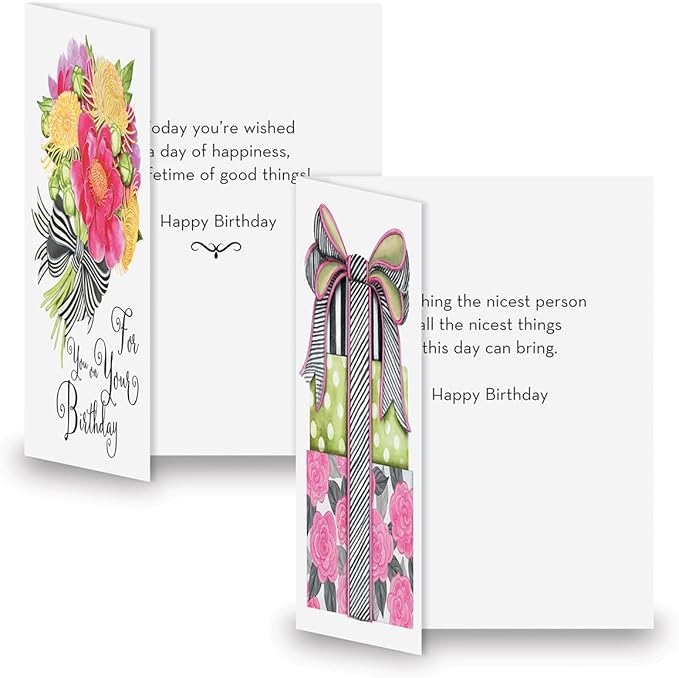 Current Striped Celebration Birthday Cards - Set of 8 (4 designs), Large 5" x 7" Birthday Cards, Sentiments Inside, Envelopes Included
