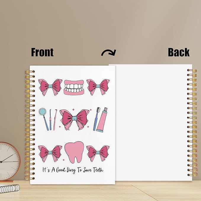 WUCHJ Dentist Gifts Notebook, Dental Hygienist Assistant Gifts Journal, Coquette Pink Bow Dental Spiral Notebook Journal for Note Taking, Dentist Office Supplies, 5.5x8.3 Inch