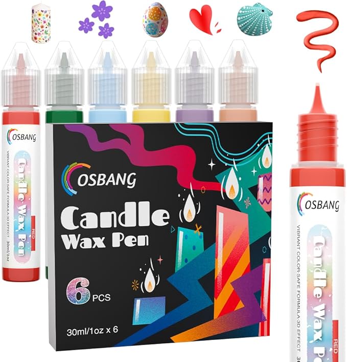 Candle Wax Pen, 6 Vibrant Colors Wax Pen Set, Beginner-Friendly for Festival, Birthday Candle Decorating, Blessing Writing & More DIY Crafts(30ml/1oz*6)