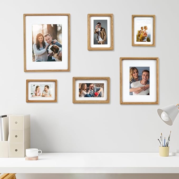 11x14 Picture Frame Set of 2 Light Wood Color Photo Frames Display Pictures 8x10 with Mat or 11x14 without Mat Multi Photo Frames Collage for Wall or Tabletop Decor