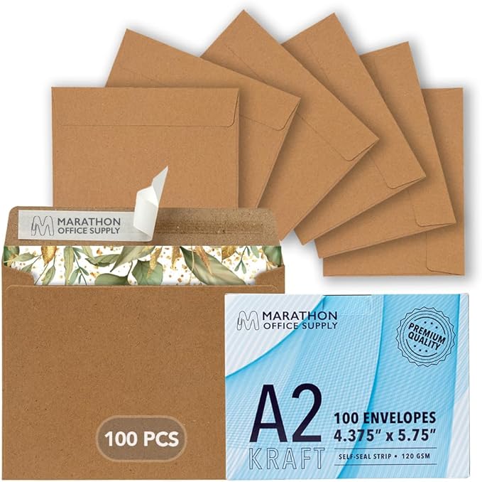MOS A2 Kraft Envelopes 4.4 x 5.75 Inch 100 Pack — Brown Self-Seal Heavyweight Invitation Envelopes for Greeting Cards, RSVP, Card Making, Wedding Invitations, Business Mailings
