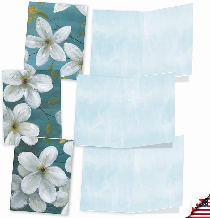 The Best Card Company - 10 Assorted Flower Cards Blank for Women (4 x 5.12 Inch) - All Occasion Floral Greetings Boxed - All that Jasmine M6020