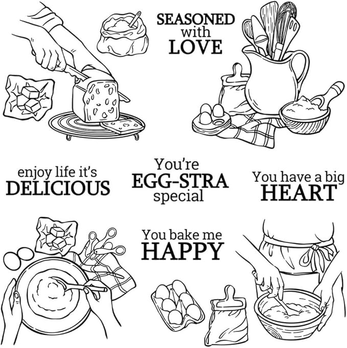 Enjoy Life Bread Stamps and Cutting Dies for Card Making DIY Transparent Silicone Clear Stamp and Metal Die Cuts Sets for Scrapbooking Paper Greeting Cards Decor Seals Craft Supplies