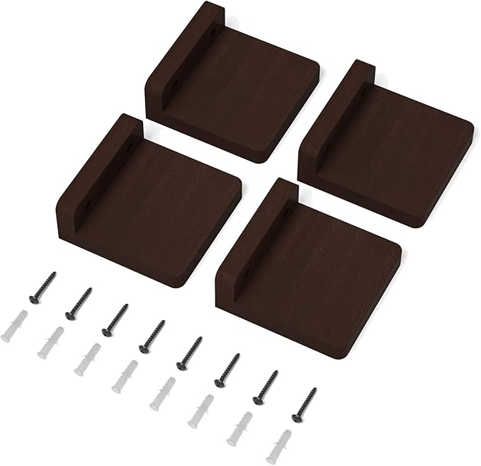 SRIWATANA Small Floating Shelves Wall Mounted, Wood Shelf for Decoration and Storage Set of 4, Mini Display Shelf for Bedroom, Bathroom, Kitchen, Office (Walnut, 4 inch)