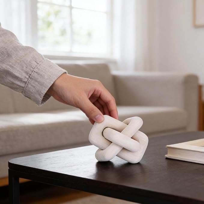 Wooden Knot Decoration Bohemian Decoration Hand-Carved Knot Autumn Winter White Home Decor Suitable for Coffee Table Bedroom Living Room Farmhouse Dining Table Minimalist Decoration（White）