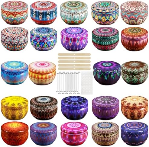 Domivirgo 24 Empty Candle Tins 2.5 oz with Lids - Simple Candle-Making Kit, Includes 26 Wicks, 5 Holders & 32 Stickers, Multi-Purpose Storage Containers for Crafts & Small Items (2.5oz) by Domivirgo