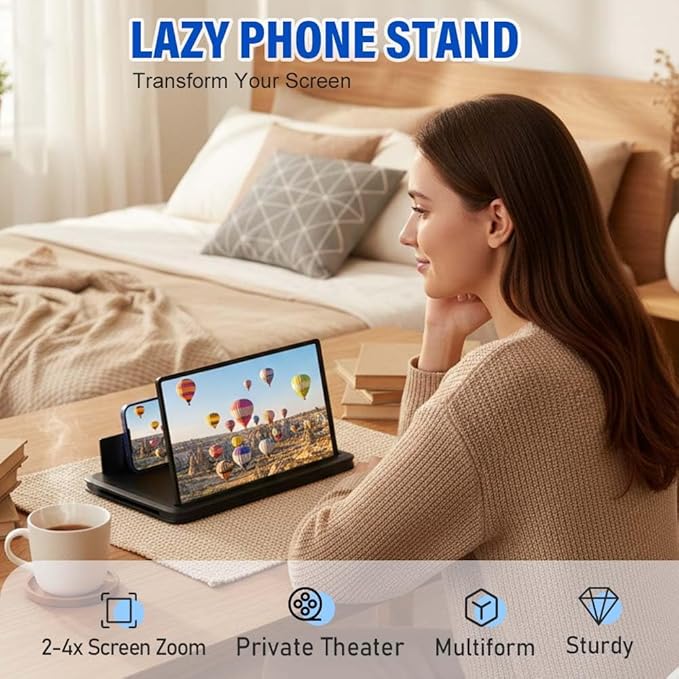 Mobile Phone Magnifier Screen, 3D HD Magnifying Projector Screen Enlarger for Movies Videos and Gaming, Foldable Phone Stand with Screen Amplifier, Compatible with All Smartphones (Red A, 10inch)