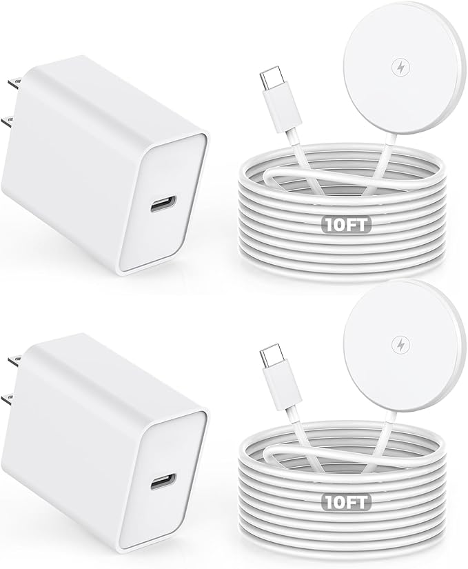 【Apple MFi Certified】Magnetic Wireless Charger,2Pack 10FT Apple Mag-safe Charger,Fast MagSafe Charging Wireless iPhone Charge Pad USB C Block Adapter for iPhone 17 Pro Max/Air/16/15/14/13/12,Air-Pods
