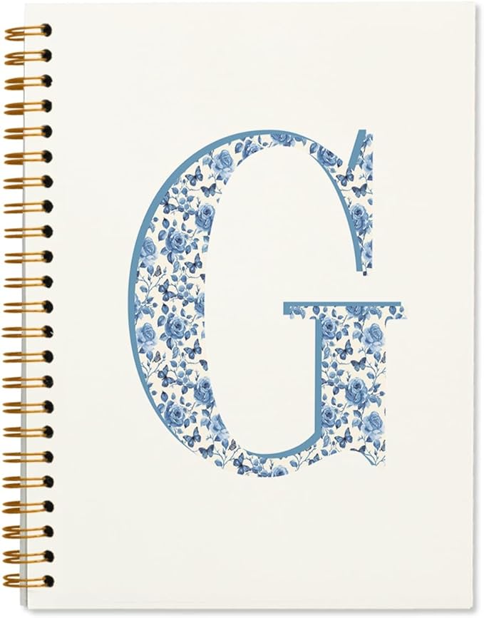 Blue Cute Initial Notebook Journal Diary Libretas Escolares G, Cute Preppy Personalized Notebook Gifts for Women Teen Girls Kids,Preppy Blue Aesthetic School Supplies for Girls 5.5x8.3