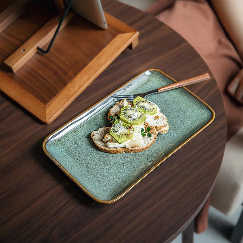 Unique Glazed Green Ceramic Tray,10 Inch Rectangular Serving Platter - Image 4