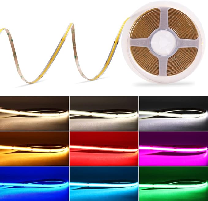 12V Pink Color COB LED Strip Light Tape 8mm Wide Flexible Cuttable 480LEDs/m 16.4FT/5M CRI 90 for Bedroom Decor Romantic Atmosphere Lighting (DC12V, Without Power Supply)