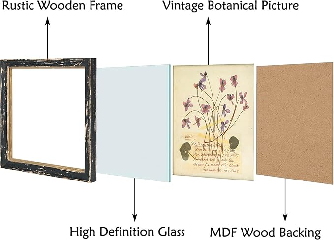 NIKKY HOME Botanical Wall Art Set of 2, Vintage Botanical Prints Wooden Framed Floral Plant Pictures Poster Decor for Bathroom Bedroom Living Room Office, 10x10 Inch